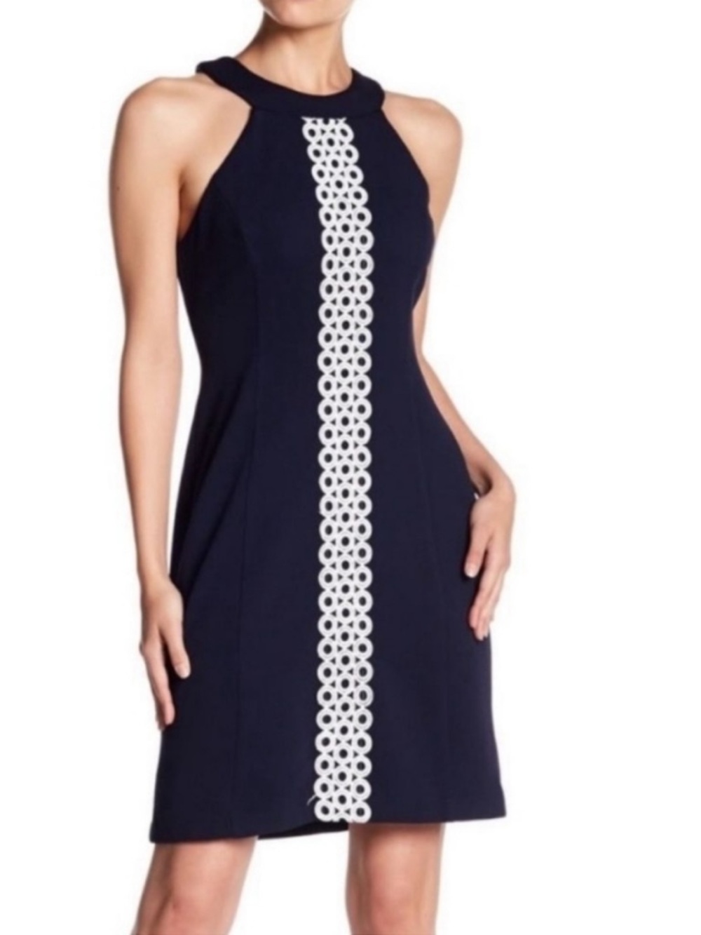 Eliza J Halter Neck Circle Shift Dress in Navy Blue - Size 6